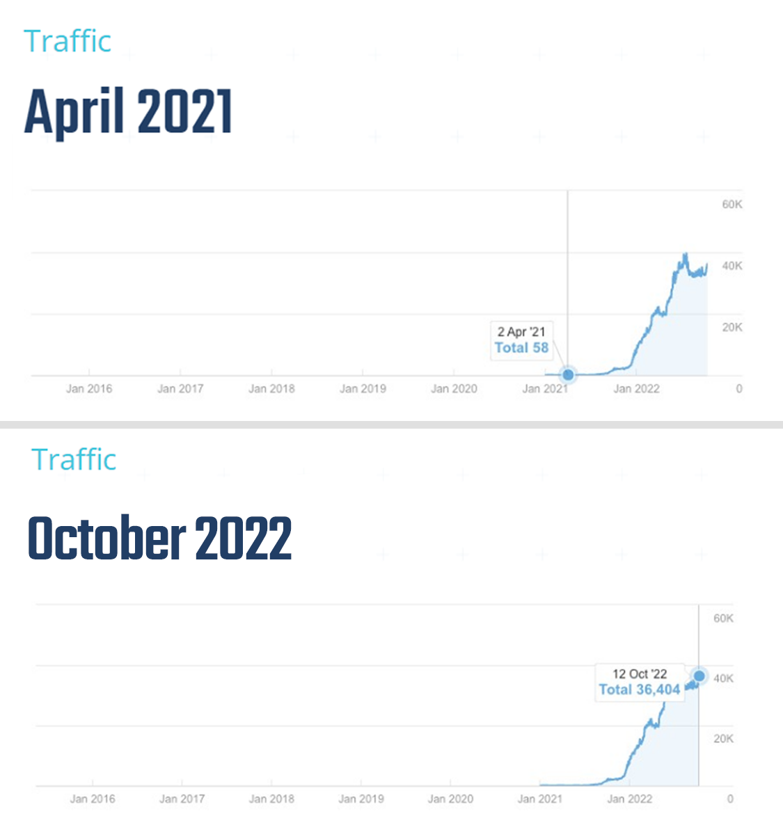 Traffic before/after WOLF OF SEO